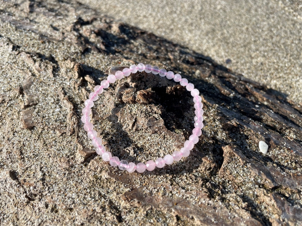 Bracciale in Quarzo rosa a sfere sfaccettate