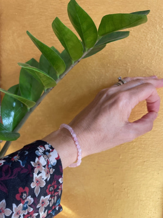 Bracciale in Quarzo rosa a sfere sfaccettate