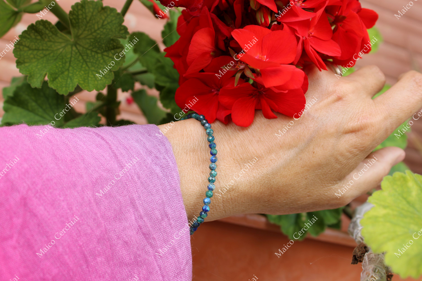 Bracciale Azzurrite-Malachite a sfere sfaccettate (Marocco)