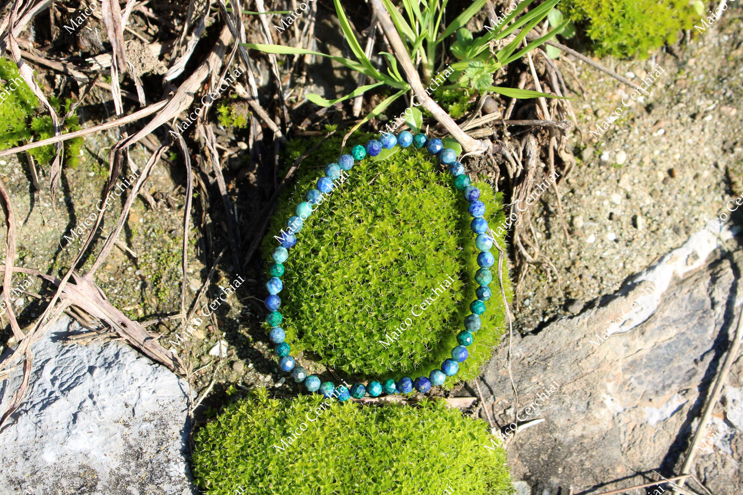 Bracciale Azzurrite-Malachite a sfere sfaccettate (Marocco)