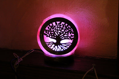 Lampada usb al sale Himalaiano "cuore o albero" a colori